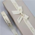 Customized Grey Shiny 3D Foil Printing Polyester Grosgrain Ribbon for Gift Packaging
