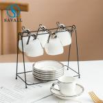 Round Plain White Novelty Ceramic Tea Cups Gold Rim printing for sale