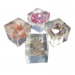 transparent cubic shaped resin paper weight with real dry flowers for home and office decor for sale