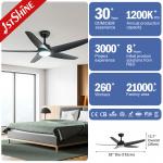 Black LED Ceiling Fan With Dimmable Light 5 Plastic Blades Remote Control