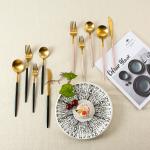China Kitchen Matte Gold Silverware Set With Black Handle manufacturer