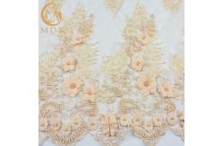 China Champagne Gold 3D Flower Lace Fabric Knitted Net Mesh Soft Touching supplier