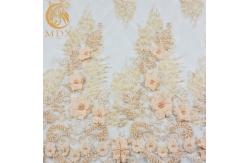China Champagne Gold 3D Flower Lace Fabric Knitted Net Mesh Soft Touching supplier