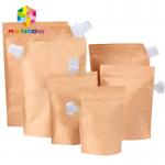 Stand up oblique spout kraft paper lined foil spout pouch packaging for water / oil for sale