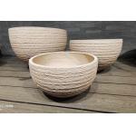 China natural rustic style light beige striped layered effect round fiber clay planter lightweight durable low-maintainence flower pot holiday Villa office decoration Rooftop Gardens landscaping project factory