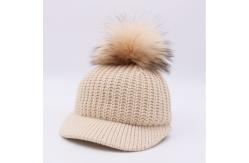 China Wool Top Winter Baseball Hats , Real Raccoon Fur Mens Pom Pom Beanie Hats supplier