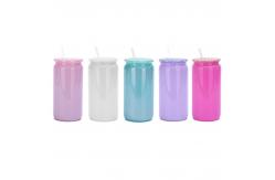 China Stylish 16oz Sublimation Glass Cup With Diamond Lid And Straw Frosted Mason Jar Sublimation Coke Can supplier