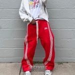 Custom Jogger Logo Street Wear Sweat Track Pants Men Heavyweight French Terry Oversized Wide Leg Striped Baggy Sweatpants for sale