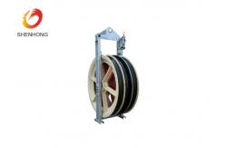 China Electric Cable Pulley Roller Stringing Block Galvanized Steel Frame Three Nylon Wheels supplier