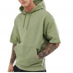 Men Short Sleeve Oversized Sweatshirt Side Zips Pouch Pocket Drawstring Hood for sale