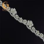 OEM Knitted Custom 3D Flower Lace Trim Embroidery Soft Mesh With Beads