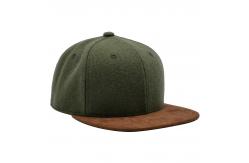 China Two Tone Army Green Melton Wool Snapback Hat With Suede Brim supplier