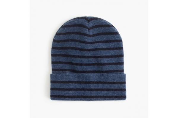 Warm 100 Wool Thick Beanie Hat , Male Elastic Knit Beanie Cap With Stripe