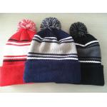 Hand Printing Lined Pom Pom Hat , Crochet Pattern Knitted Pom Pom Beanie Hat