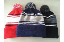China Hand Printing Lined Pom Pom Hat , Crochet Pattern Knitted Pom Pom Beanie Hat supplier