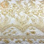 Free Sample Gold Sequin Lace Fabric Beautiful Embroidered Eco Friendly for sale