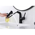 Matte Black Brass Bathroom Basin Faucets With Sprayer Single Handle Rotating Sink