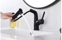 China Matte Black Brass Bathroom Basin Faucets With Sprayer Single Handle Rotating Sink supplier
