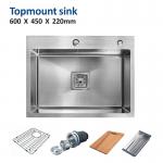Topmount Stainless Steel Kitchen Sink Brushed Single Bowl 16 Gauge 60x45 for sale