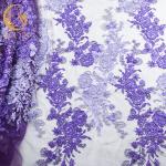 OEM Handwork Purple Beaded French Lace Fabric Embroidered for sale