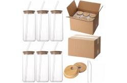 China Sublimation Glass Coke Cup With Bamboo Lid And Straw Glass Cold Drink Cup High Borosilicate Glass Coated Transparent Glass Cup Set Sublimation Glass Mason Jar supplier