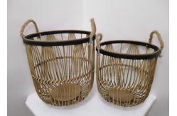 China ZHONGYI Set Of 2 Round Bamboo Floor Baskets With Rope Handle, Brown supplier