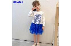 China BEIANJI 2PCS Blue Printed Kids Hoodless Sweater Long Sleeve Girls Tops supplier