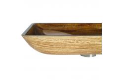 China Rectangular OEM Bathroom Wash Basins Bark Brown Handmade Tempered Glass Vessel Sink supplier