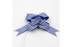 China Printed Pattern Pull 30mm Satin Ribbon Blue Red And White Striped Christmas Bows supplier