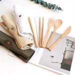 Travel Organic Bamboo Spoon Fork Chopsticks Flatware Utensil Cutlery Set In Pouch for sale