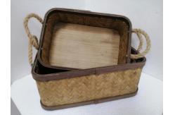 China Beige Woven Rectangle Basket Set With Rope Handle supplier