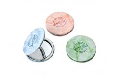 China Marble Texture Enamel Compact Mirror Gift Silver Cosmetic PU Leather Foldable supplier