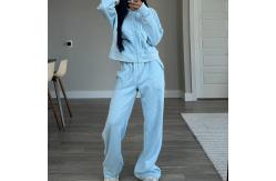 China Breathable Womens Streetwear Tracksuit Distressed Zip Up Plain Joggers Two Piece Set supplier