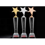 Handmade Crystal Trophies And Awards With Gold / Silver / Bronze Metal Star for sale