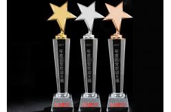 China Handmade Crystal Trophies And Awards With Gold / Silver / Bronze Metal Star supplier