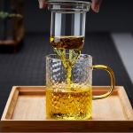 Heat Proof Pyrex Glass Tea Infuser Cup Sets With Lid Hand Blown Craft