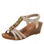 BS168 Fashion Sandals Women'S European And American Rhinestone Cross Strap Back Zipper Wedge Heel Mid-Heel Women'S Shoes for sale