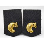 Black ODM Washable Denim Leather Patch With Metal Brand Logo for sale