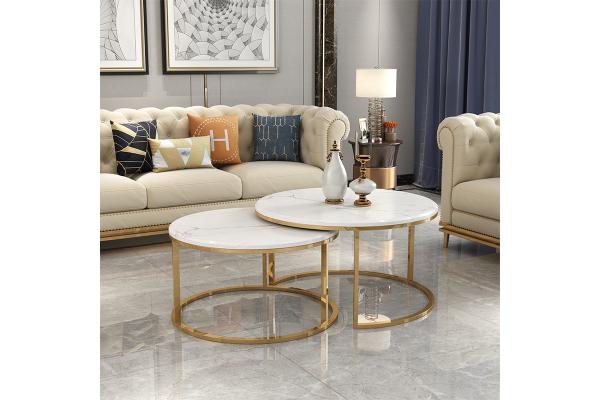Tempered Glass Circle Marble Coffee Table Matte Finish