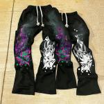 Custom Screen Dtg Print Stacked Flared Joggers Sweat Pants Men Applique Embroidery Stitching Patches Acid Wash Jogger Sweatpants for sale