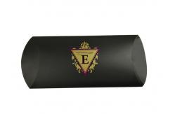 China Custom Black Paper Pillow Box Packaging With Hot Stamping Purple Logo supplier