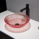 Red Colour Countertop Crystal Wash Basins Bathroom Glass Modern for sale