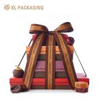 Customized Print Gold Foil Stamping Chocolate Gift Boxes with Ribbon Bow for Holiday Gifts and Corporate Hampers for sale