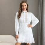 Lace Dress White Dress Short Mini Dress White Pure Color Hollow Out Lace Patchwork Sexy Cuff Sleeve Party Dress for sale