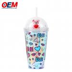 PP Double Wall Cup With Straw 450ml Plastic Cup  Cute Bear Water Cup for sale