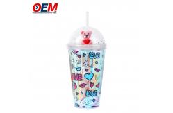 China Customized PP Double Wall Cup With Straw OEM Plastic Cup Made Water Cup supplier