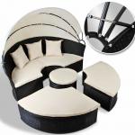 Round Outdoor Rattan Daybed Wicker Garden Daybed With Big Sunshade