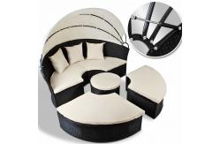 China Round Outdoor Rattan Daybed Wicker Garden Daybed With Big Sunshade supplier