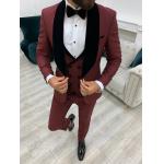 Lazio Burgundy Mens Tuxedo Suit Slim Fit Velvet Shawl Lapel Tuxedo for sale
