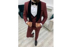 China Lazio Burgundy Mens Tuxedo Suit Slim Fit Velvet Shawl Lapel Tuxedo supplier